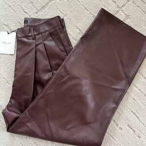NWT Deluc Wine Faux Leather Pleated High-Rise Trousers